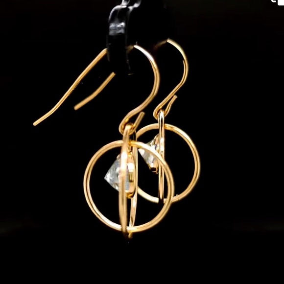 10k Yellow Gold 2 Carat Morganite Orbiting Dangle Saturn Rotating Drop Earrings - Picture 9 of 15